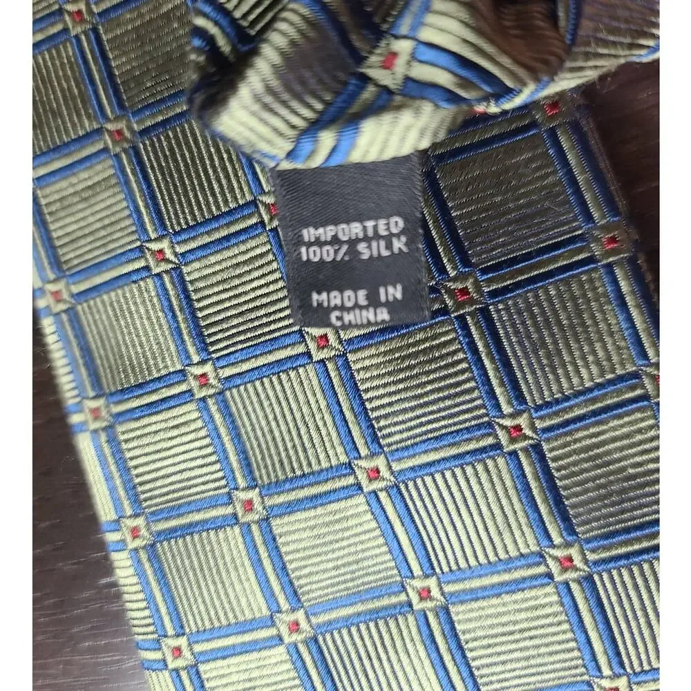 Jos. A. Bank green blue square geometric silk tie - 59